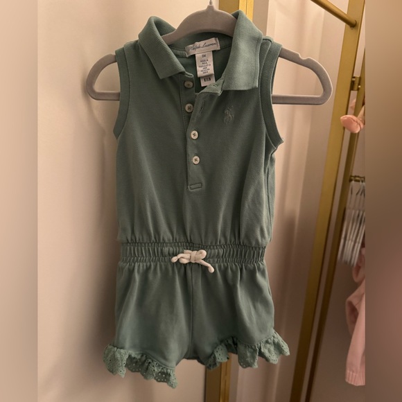 Ralph Lauren Baby Girl Eyelet Stretch Mesh Polo Romper Size 6 Months - Picture 3 of 5